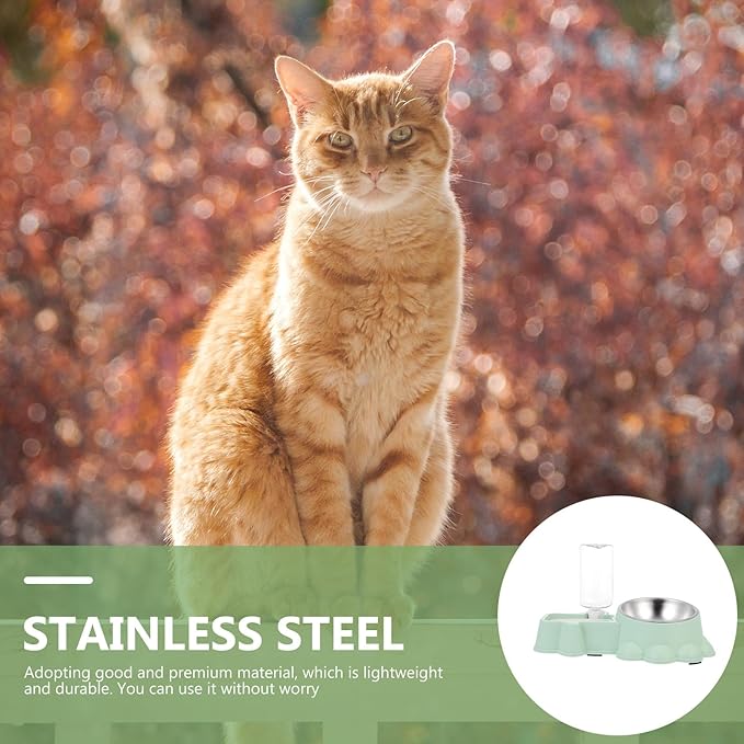 YARNOW Automatic Pet Food and Water Dispenser Stainless Steel Dog Feeding Bowl Green Wear-Resistant Pet Feeder for Home and Travel