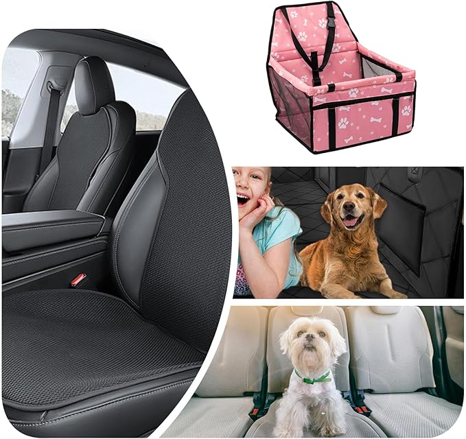 Dog Car Seat, Portable Booster Seat with Storage Pocket, Foldable Pet Travel Accessory, Puppy Carseat Organizer, Durable Safety Carrier, Versatile Solution for Road Trip Vet Visits Park SUV Truck Use