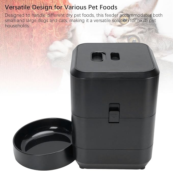 Automatic Cat Food Dispenser Pet Feeder Timing Feeding Portion Control Convenient Connection Cat Dog Dry Food Dispenser (Black)