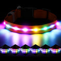 Light Up Dog Collar, USB Rechargeable 6 Modes, Waterproof Charging Port, Long Lasting LED Collar - Adjustable Nylon Reflective for Dogs, Sizes S/M/L (7/9/11 Lights) - 5 Colors (Orange, L)