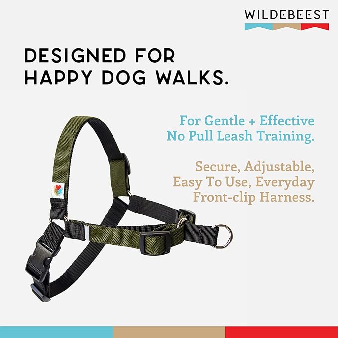Wildebeest No Pull Dog Harness | Comfortable Training Harnesses | Effective No Pull Harness Design | Ideal for Small Dog and Puppy | 4-Point Adjustable (S - 18~24 inch Girth, Olive)