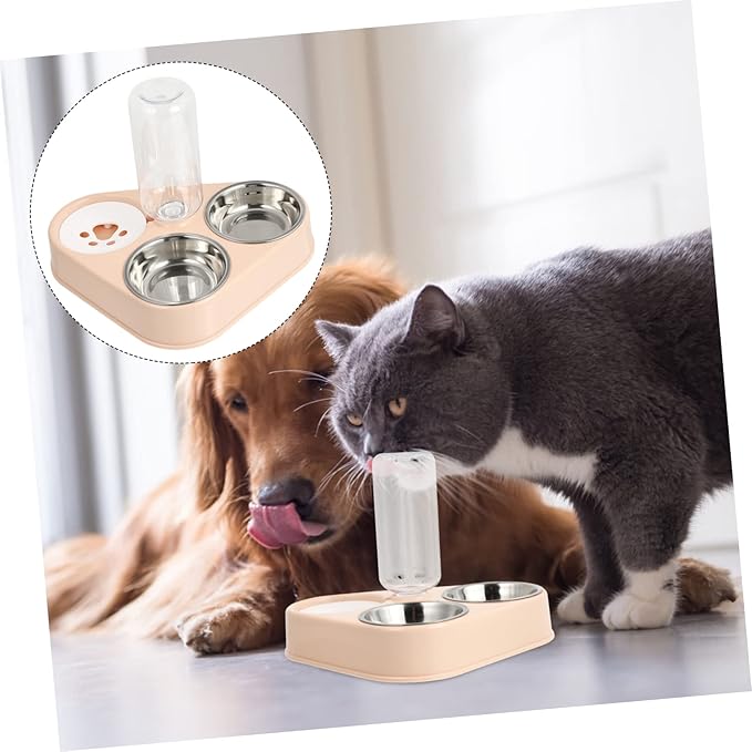 NOLITOY Pet Cat Dog Automatic Water Dispenser with Removable Stainless Steel Food Bowls Capacity Leak Design for Floors for Cats and Dogs