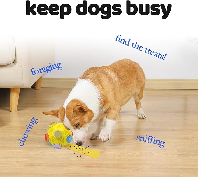 Snuffle Ball for Dogs - Sniffle Dog Treat Ball, Mental Stimulating Dog Toys, Treat Snuffle Ball, Dog Snuffle Toy for Small, Medium and Large Dogs (Yellow)