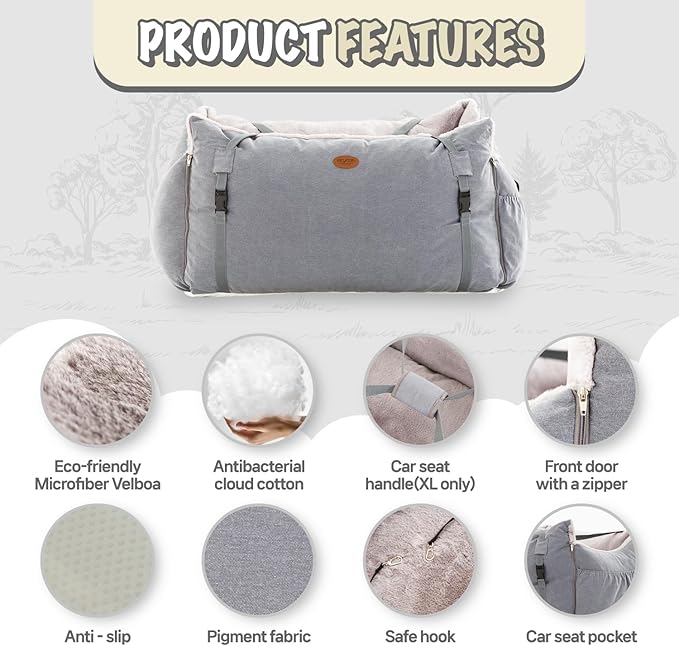 Dog Car Seat for Small Medium Large Dogs, Eco-Friendly Microfiber Velboa, Dog Booster for Under 45Lbs, Detachable and Washable Travel Seat with Thick Cushion (Charcoal Gray, L)