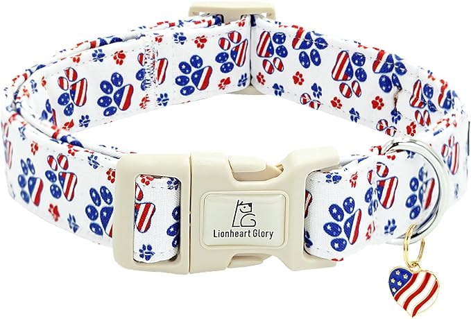 Lionheart glory American Flag Dog Collar, 4 of July Patriotic Independence Day Dog Collar Heavy Duty Adjustable Dog Collars for Medium Dogs Pet Gift Summer Collars Dog Cute Collars