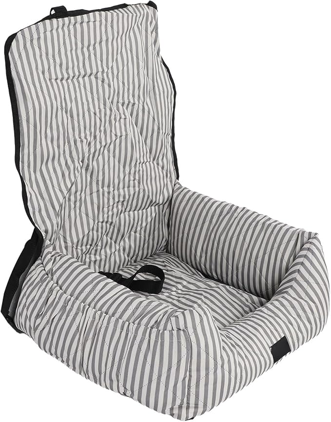 Dog Booster Seat Portable Detachable Polyester PP Cotton Puppy Dog Booster Seat Pet Car Travel Bed for Small Medium Dogs Grey White Stripes