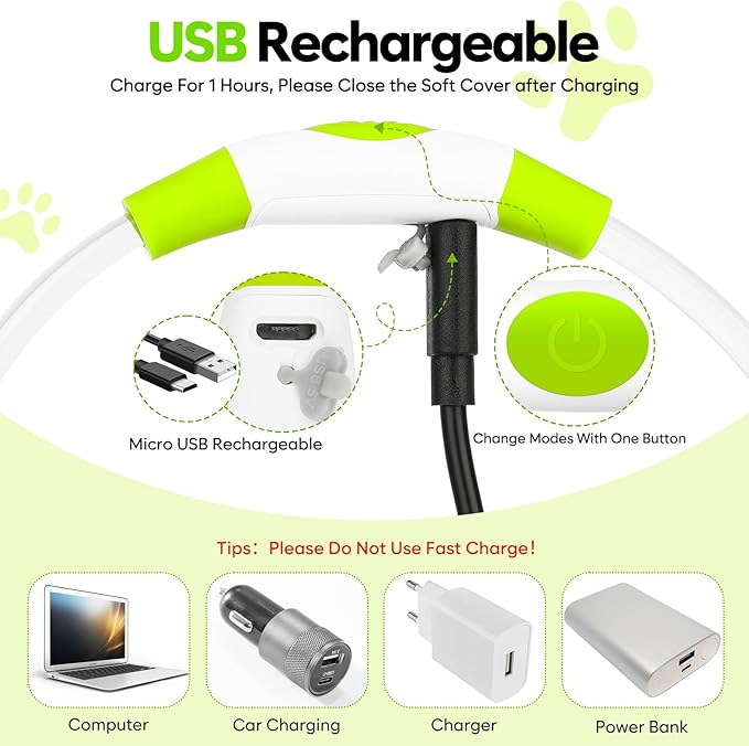 LED Dog Collar, Light Up Dog Collars USB Rechargeable for Night Walking-Fashion TPU Glowing Safety Pet Collar Lights for Small Dogs Cat (Green)