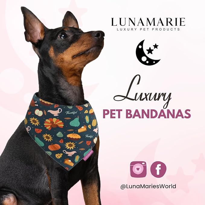 LunaMarie - Luxury Pet Birthday Bandanas -Premium & Silky Poly Fabric | 100% Handmade | Custom Shape Dual Layered (Thanksgiving, X-Small)