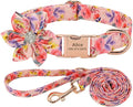Rhinestone Personalized Dog Collar Leash Set Flower Printed Customized Pet Collar Puppy ID Collar for Small Medium Large Dogs Pink Collar Leash S