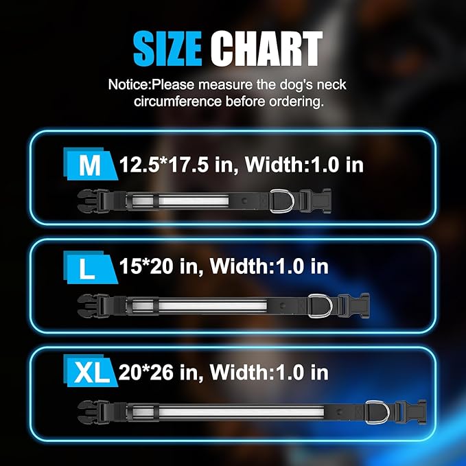 LED Dog Collar Rechargeable- Brightest Light Up Dog Collars - 1,600 Feet of High Visibility - Magnetic Charging - Glow in Dark Dog Lights for Night Walking, Black XL