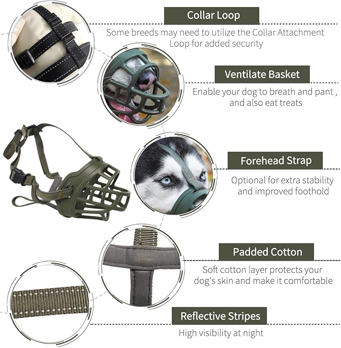 BARKLESS Dog Muzzle, Soft Basket Silicone Muzzle for Dogs to Prevent Biting and Chewing, Breathable Cage Mouth Cover for Training, Allows Drinking and Panting, Used with Collar