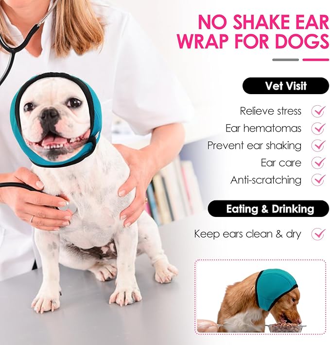 KOESON Dog Calming Hoodie - No Shake Ear Wraps for Dogs, Anxiety Relief & Noise Protection, Water Resistant Pet Ear Cover Muffs for Firework, Grooming, Thunderstorms, Swimming, Bathing, Turquoise M