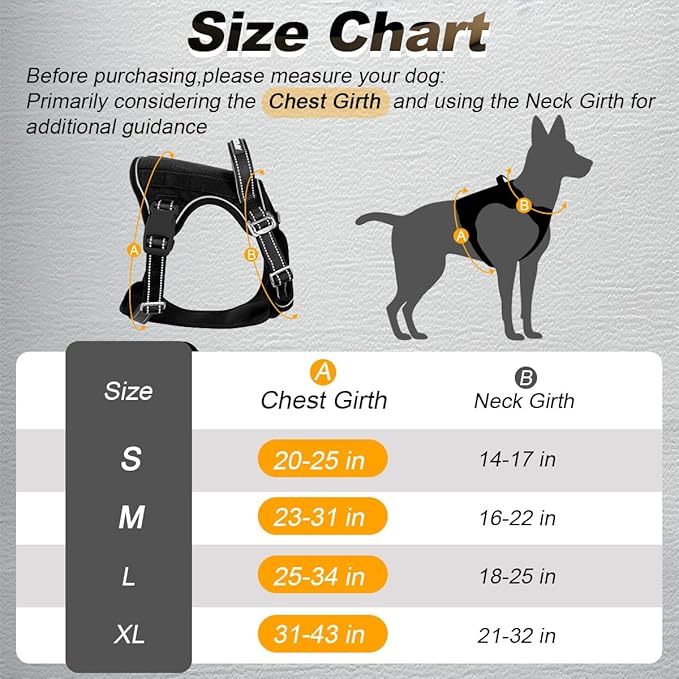 BARKBAY Service Dog Vest Tactical Dog Harness Medium Large Sized Dog Tags Personalized No Pull Adjustable Harness Reflective K9 Working Training Easy Control Military Molle System(Black,XL)