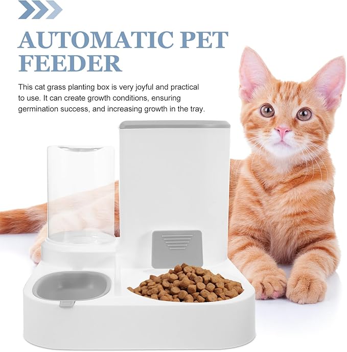 Toyvian Pet Automatic Feeder and Water Dispenser, Large Capacity Dry-Wet Separation, Detachable Gray Dog Bowl and Cat Food Dish for Home Use