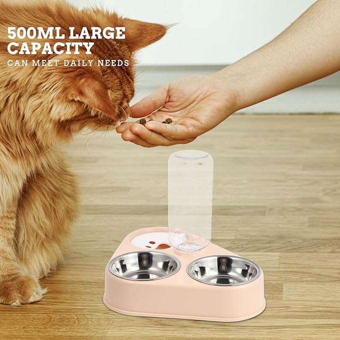 Automatic Pet Water Dispenser with Removable Stainless Steel Bowls Non-Slip Silicone Base Cat Dog Feeding Station Capacity Easy to Clean and Assemble