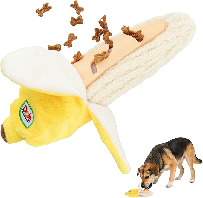Dole for Pets® Dog Puzzle Toy with Squeaker, Banana Snuffle Dog Treat Toy for Small and Medium Dogs, Dog Enrichment Toys