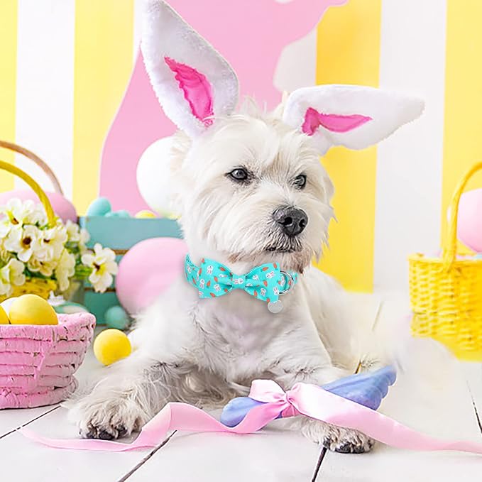 Easter Dog Collar with Bow Tie, Cotton Easter Bowtie Collar for X-Large Girl Boy Dog, Cute Carrot Pet Collar with Metal Buckle, Easter Gift Rabbit Dog Collar, XL