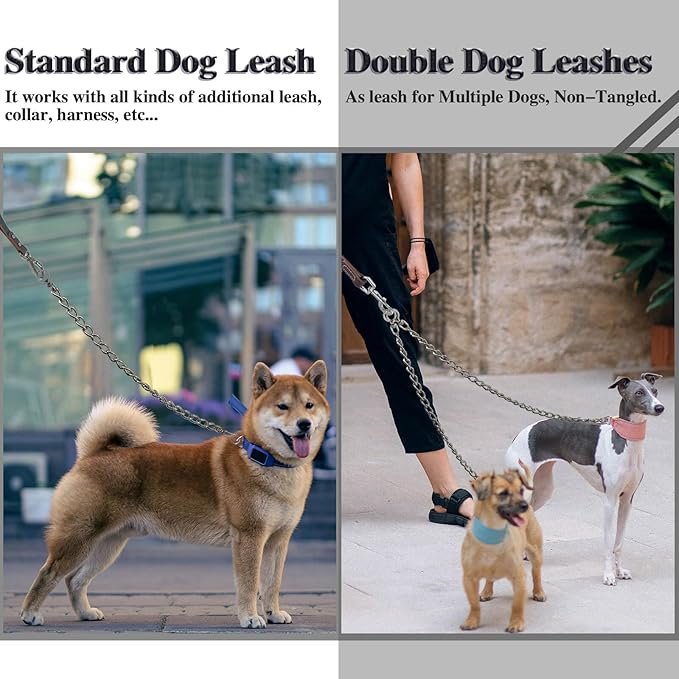 Dog Chain Leash 304 Stainless Steel - Heavy Duty Metal Short Lead with Extension & Coupler (20in x 2.5mm)
