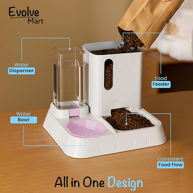 Automatic Pet Feeder & Water Dispenser – 2-in-1 Large Gravity Dog & Cat Food Feeder Water Bowl – Easy to Clean, No Power Needed – Durable, Non-Slip, Indoor/Outdoor Pet Station (Pink)