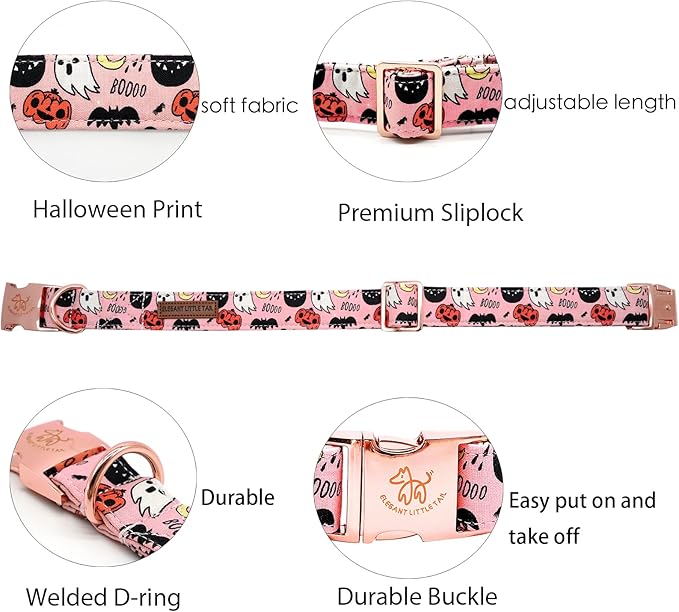 Elegant little tail Halloween Dog Collar, Autumn Pet Collar Durable Pink Dog Collars Male or Female Holiday Pet Gift Adjustable Dog Collar for Large Dogs