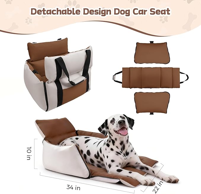 BEBAS Dog Car Seats for Small Dogs up to 25 lbs, Waterproof Dog Booster Carseat with Storage Pockets, Thickened Memory Foam & Clip-On Safety Leash, Pet Back Seat Puppy Travel Carrier, Beige