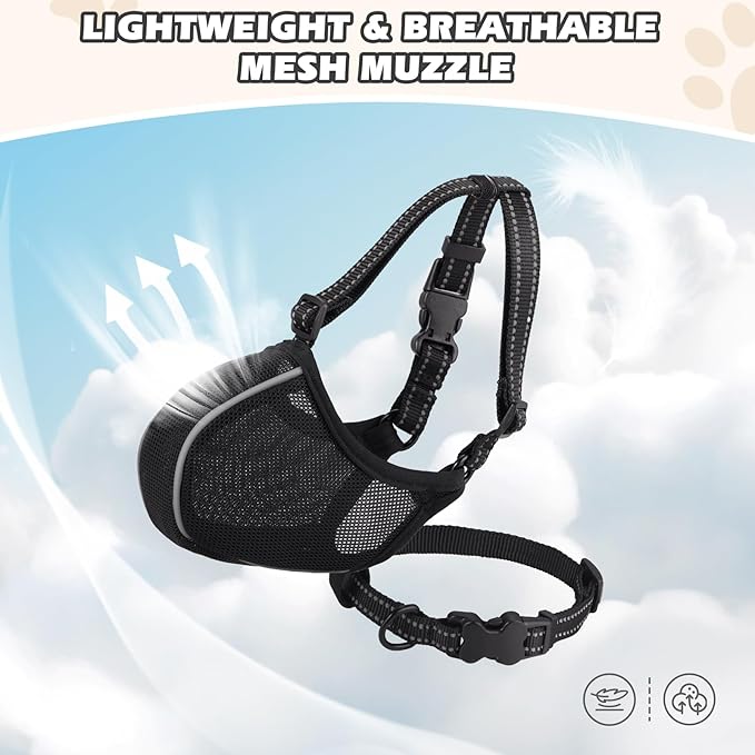Dog Muzzle - Soft Breathable Mesh Nylon Adjustable Muzzle for Small Medium Large Dogs | Prevents Chewing,Biting & Scavenging | Allows Panting, Drinking & Grooming | Secure Collar Strap Design(Black M)