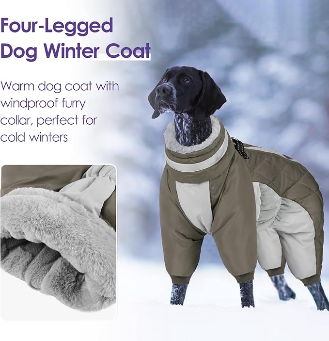 SUNFURA Full Body Dog Coat - Warm Fleece Jacket for Small Dogs, Turtleneck Winter Coats with Harness, Reflective Dog Snowsuit Windproof Puffer Jackets with Legs for Pug, Jack Russel, Army Green S