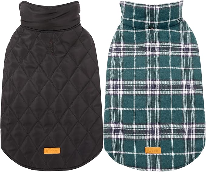 Kuoser Warm Dog Coat, Waterproof Dog Jacket for Extra Large Dogs, Adjustable Durable XL Doggie Winter Coat Reversible Cozy Puppy Cold Weather Apparel from Small to Large Breed, Green XL