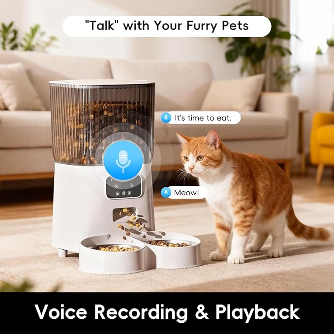 5L Smart Pet Feeder with HD Camera, WiFi Automatic Food Dispenser, Dual Stainless Steel Bowls, App Control, Voice Recorder, Motion Detection for Small and Medium Pets
