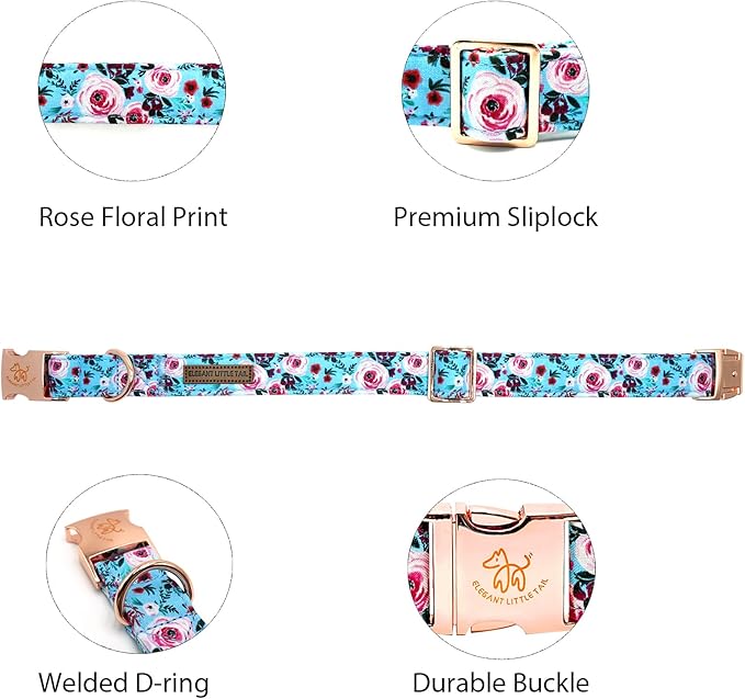 Elegant Pink Floral Print Summer Dog Collar - Cotton, Durable, Metal Buckle for X-Small Dogs