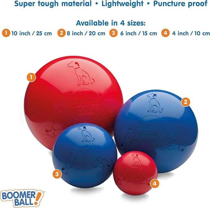 BOOMER BALL 4 inch, Virtually Indestructible Best Dog Toy, Boredom Busting Football, Tough & Durable Small Dog Ball, Floats on Water, Great for Mental Stimulation & High Energy Dogs, Assorted Colours