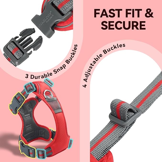 VIVAGLORY Dog Harness Easewalk No Pull Dog Harness with Handle Front Clip & Back Clip for Training Walking Lifting, No Pull Adjustable Easy On Padded Comfortable for Pet, XS, Red - Patterned