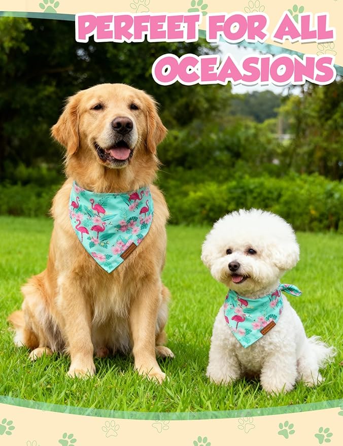 Dog Birthday Bandana, Luxury Handmade Double-Layer Pet Bandana for Small Medium Large Dogs, Silk-Soft Polyester Neck Gaiter for Birthday Party, Christmas, Thanksgiving(Blue Flamingo, Small)