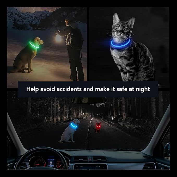 LED Dog Collar 7 Colors in 1, USB Rechargeable Waterproof Light Up Collar, 3 Flashing Mode for Night Walking Safety, TPU cuttable (70cm)