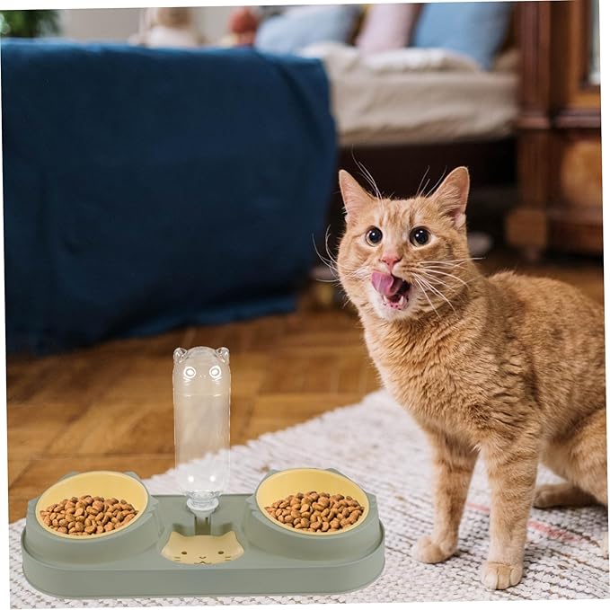 SUPVOX Automatic Pet Feeder and Water Dispenser with Dual Bowls Bite-Resistant Lightweight Non-Slip Design for Cats and Dogs Random Styles