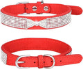 Rhinestone Dog Collar, Cute Dazzling Sparkling Soft Suede Leather Dog Cat Rhinestone Collar Crystal Diamond Pet Dog Puppy Collar (S, Red-2)