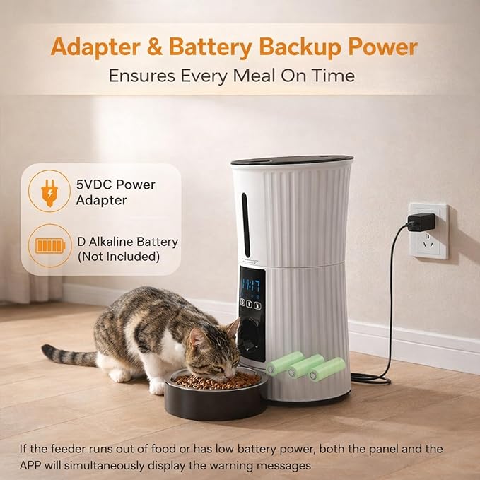 Simple Deluxe Automatic Cat Feeder, Wi-Fi - 4L Dry Food Dispenser for Cat and Dog with APP Control | 10 Meals | 10s Voice Recorder | Programmable 50 Portions | Dual Power Supply | Desiccant Bag, White