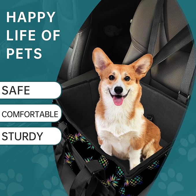 Skymoon Small Dog Car Seat for Small Dogs, Dog Booster Car Seat with Clip-On Safety Leash Adjustable Straps Storage Pockets Puppy Pet Car Seat for Small Dogs Cats (Pineapple)