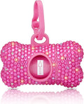 SAVORI Dog Poop Bag Holder Bling Crystal Dog Waste Bags Dispenser for Pet Dog Doggy with Carabiner Clip Includes 1 Roll 15 Bags (Hot Pink)