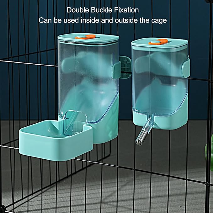 Water Dispenser Automatic Pet Water Feeder Stainless Steel Cage Hanging Water Dispenser for Cat Dog (Green)