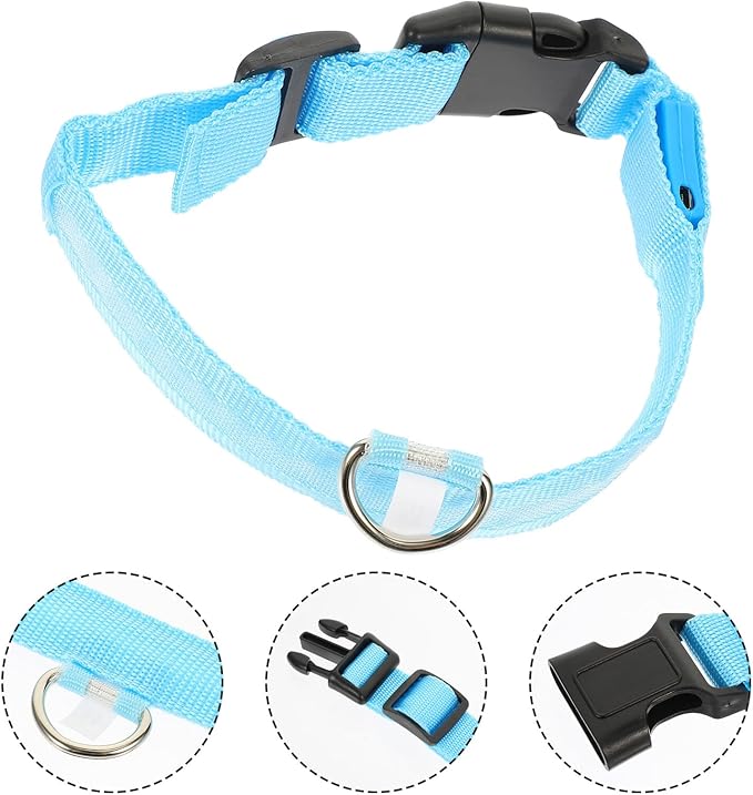 Happyyami Adjustable Rechargeable Blue Light up Dog Collar Small Size LED Night Glowing Pet Neck Decor Safety Collar for Puppies and Cats