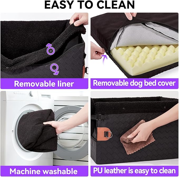 Dog Car Seats for Small Medium Dogs,PU Leather Car Seat Boosters,Foldable Puppy Cat Carseats (Black, Small Dog)
