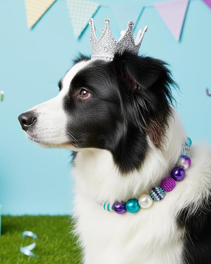KUDES Bubblegum Dog Collar Necklace- Mermaid-Inspired 20mm Chunky Beads | Adjustable Rhinestone Pearl Collar for Medium & Large Dogs | Glamorous Party Daily Wear Accessory