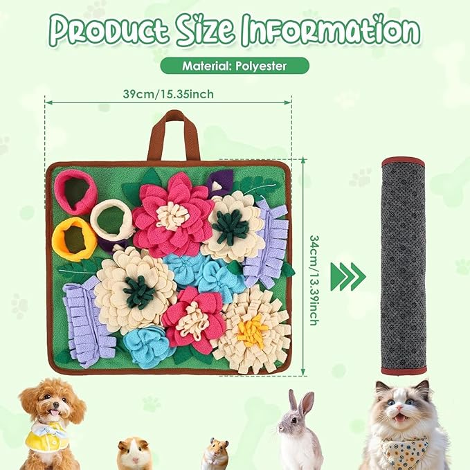 Snuffle Mat for Dogs - Folding Foraging Dispenser Base, Puppy Snuffle Mat, Soft Fabric Material, Interactive Nose Work Toy, for Training Feeding Licking Sniffing Digging Exercise Indoor Enrichment
