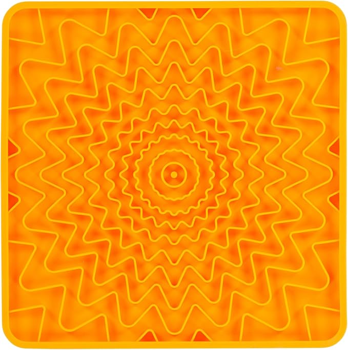 Messy Mutts Framed Silicone Therapeutic Licking Mat | 9.5" x 9.5" | Slow Feeder Mat for Boredom & Anxiety | Lick Pad for Dogs & Cats | Orange