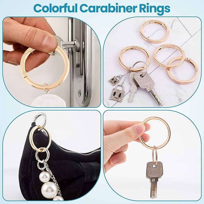 Spring O Rings,Round Spring Snap Keyring, Metal Carabiner Clips for Keychain Handbag Purse Dog