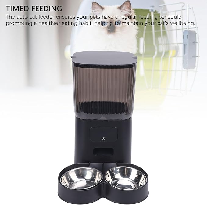Automatic Cat Feeders,Timed Cat Dry Food Dispenser Cat Feeder Automatic Automatic Dog Feeder Stainless Steel Bowl Cat Feeder Automatic with Timer and Voice Recorder for Cats and