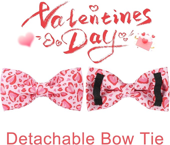 Valentine’s Day Dog Collar with Bow Tie, Pink Heart Bowtie Collar with Metal Buckle, Valentine’s Day Gift Pet Collar for Puppy Girl Boy Dog or Cat, Wedding Dog Collar, L, Neck 16-24in