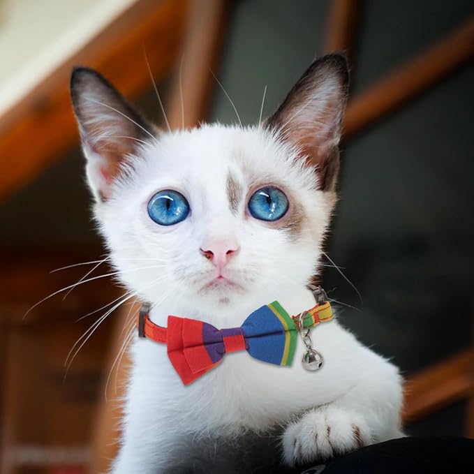 Beaupretty Dogs Bow Tie Rainbow Collar, Cute Cat Collar Adjustable Dog Cat Bowknot Collars with Bell for Cat Pet Supplies