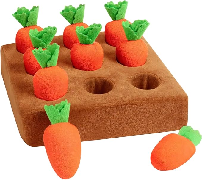 Carrot Snuffle Mat, Plush Carrot Interactive Feed Game, Plush Puzzle Toys, Non-Slip Nose Work Feed Games Pet Stress Relief with 9 Carrots
